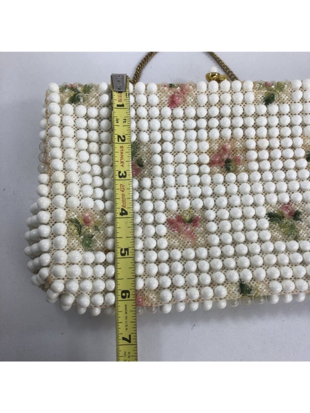 Vtg Embroidered Floral Beaded Clutch Purse Grandee’ Bead USA opt. Chain Handle - Picture 7 of 9